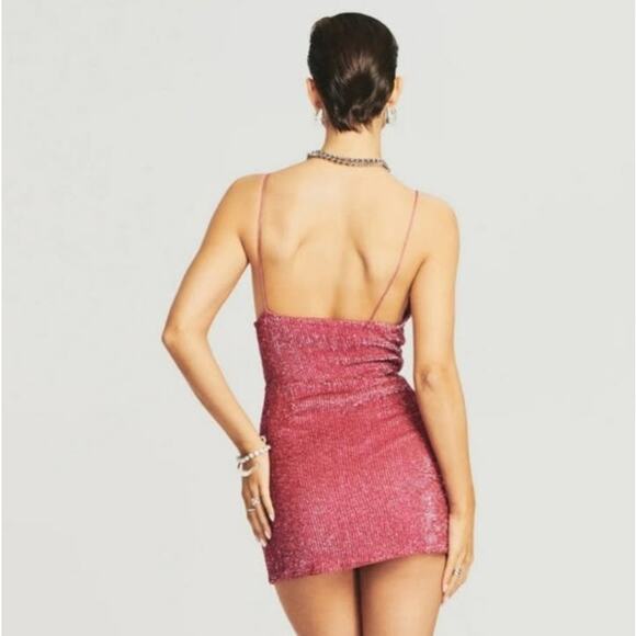 Retrofete Jill Sequin Mini Dress in Pastel Pink Size Large NWT Spaghetti Straps - Picture 2 of 11